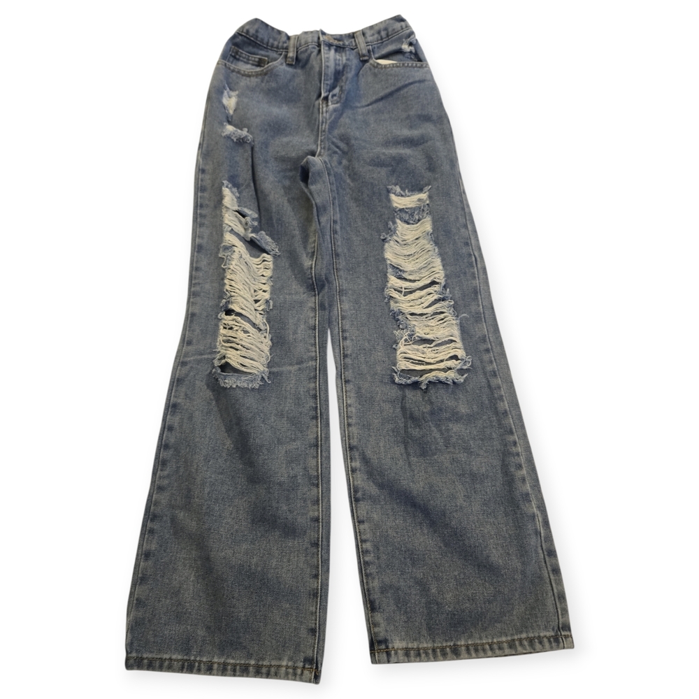 SHEIN Kids Distressed Wide Leg Blue Jeans